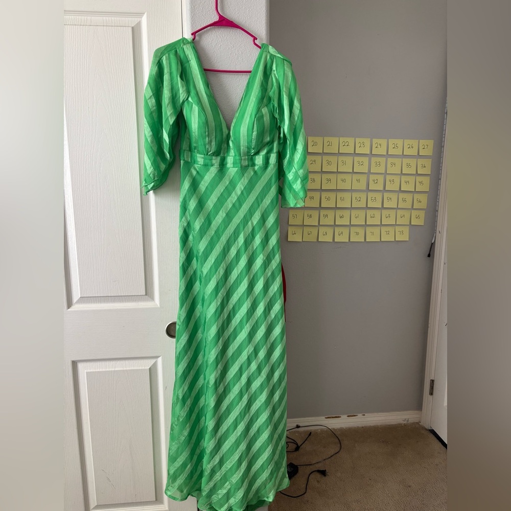 Late Summer Elegant Green Striped Maxi Dress